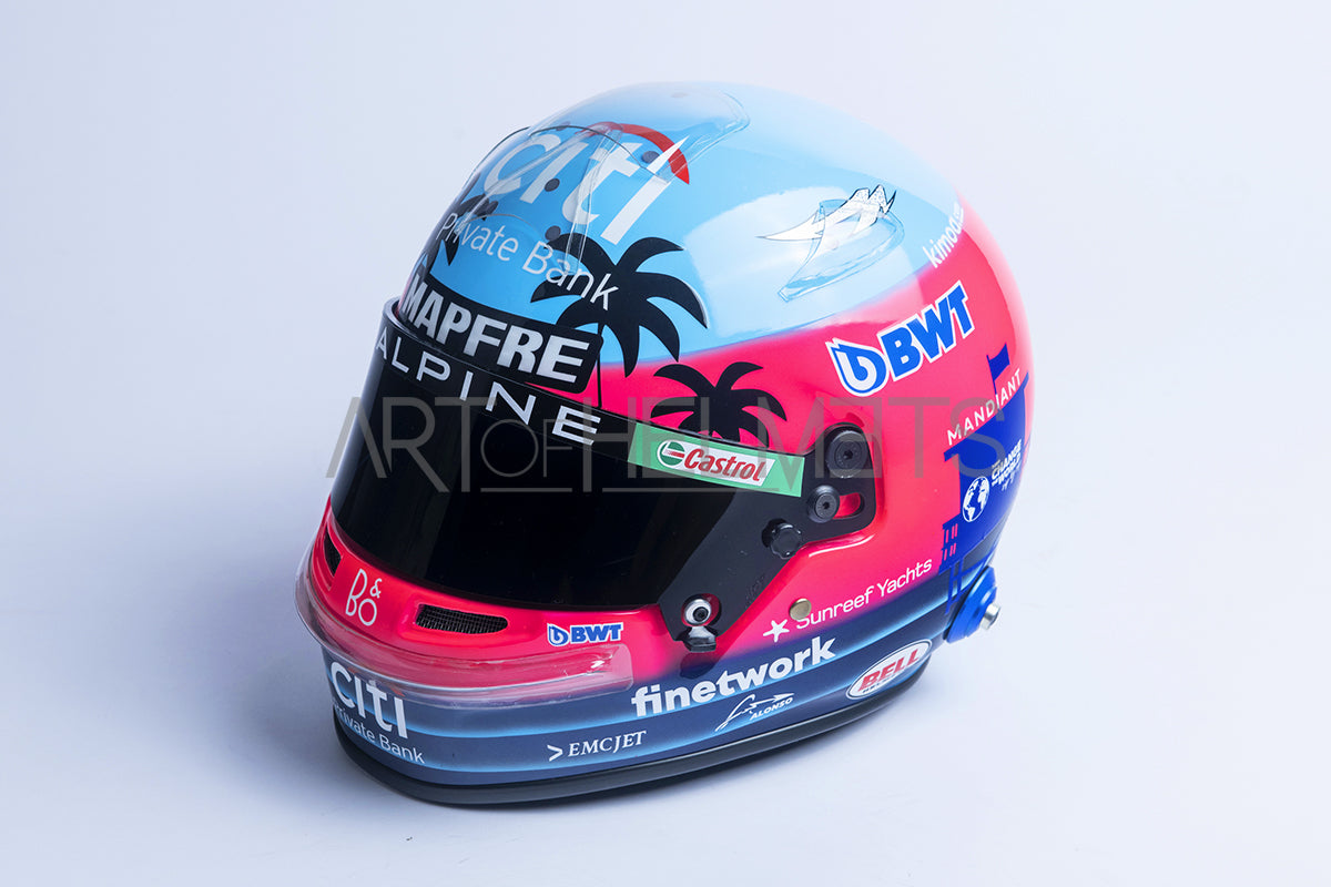 1 grand motorcycle helmet Fernando Alonso 2022 Miami Grand Prix F1 Full-Size 1:1 Replica Helmet – Art of Helmets
